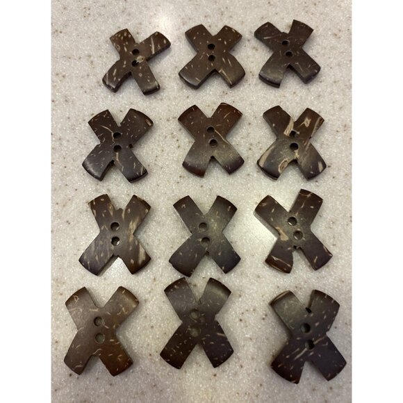 Lot 12 X-Shaped Natural Vegetable Ivory 2-hole Buttons Tagua Nut Craft Sewing - Picture 2 of 6